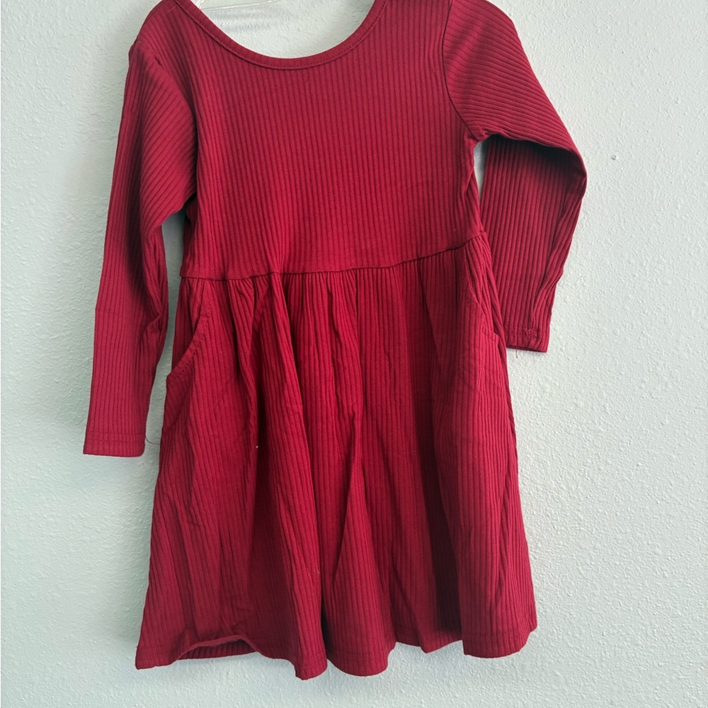 Elegant Kids Long Sleeve Dress In Rich Red